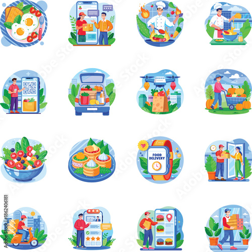 Pack of Food and Meal Flat Style Illustrations 