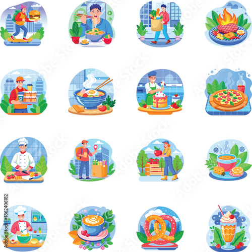 Collection of Food Flat Style Illustrations 