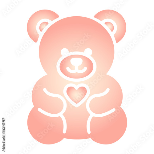 Gradient icon of teddy bear holding a heart for Valentine’s Day. Vibrant colorful design for love, romance, wedding, greeting cards, or romantic gift projects