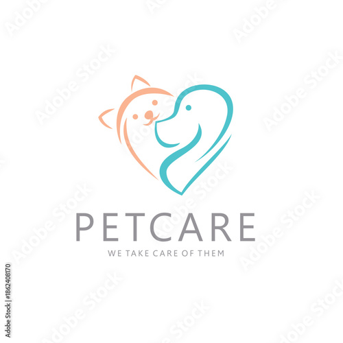 Dog Cat Pet Love Logo Vector icon illustration