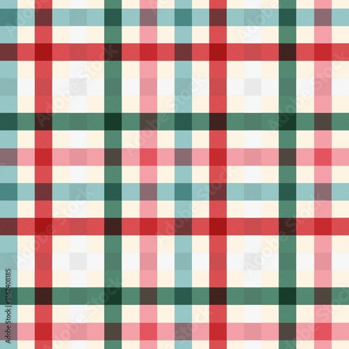 Wallpaper Mural Seamless Christmas plaid pattern with red, green, and light blue accents on a white background Torontodigital.ca