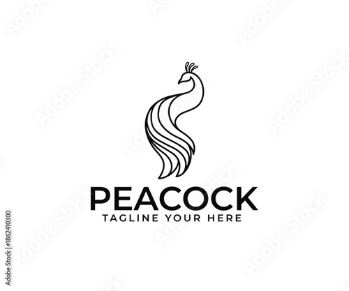 Minimalist Peacock Logo Elegant Line Art Design