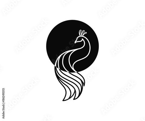 Modern Peacock Logo Line Art with Circle Shape