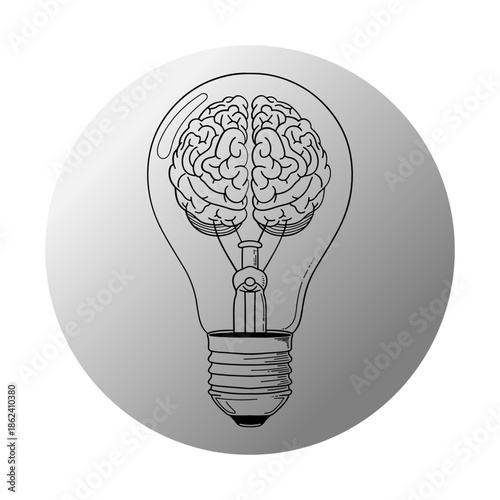 Human brain inside a light bulb illustration representing creative thinking and ideas