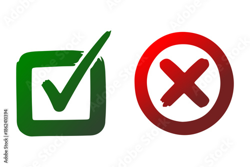 Green check mark in square and red cross mark in circle icon