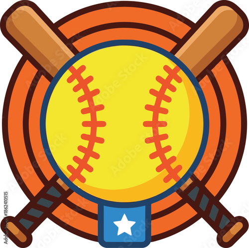Softball and Baseball Equipment Crossed with Softball in Center