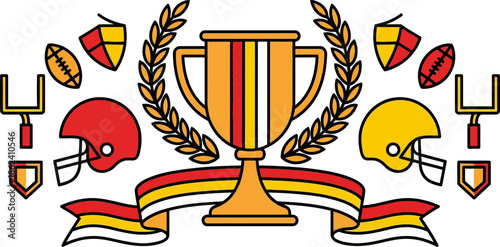 American Football Trophy with Helmets and Laurels for Championship Celebration