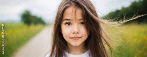 young girl with long brown ...