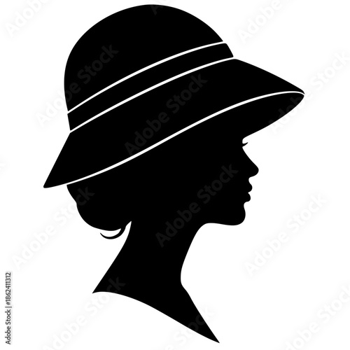 Side profile silhouette of woman in fancy hat