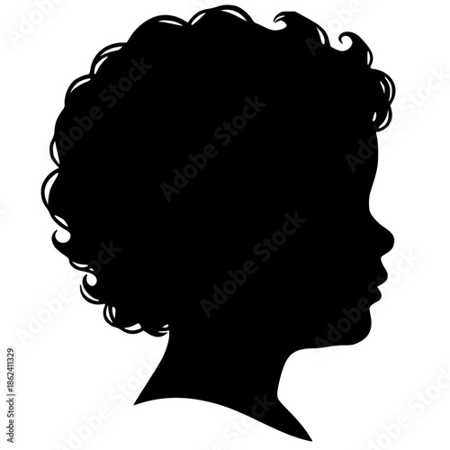 Child side profile silhouette with curly hair