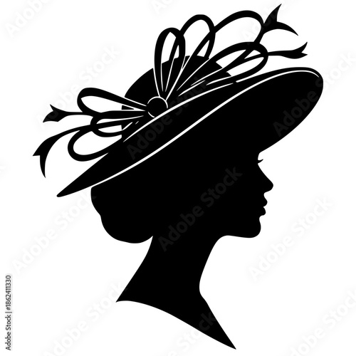 Side profile silhouette of woman in fancy occasion hat