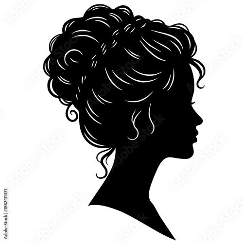 Side profile silhouette of woman with styled hair