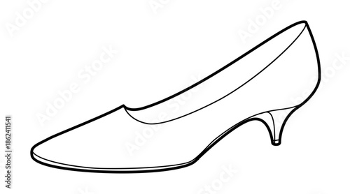 Kitten heel pump shoe women single sketch. Closed toe dress shoe for workday, city walk, informal meeting. Technical fashion illustration, CAD mockup, clean vector men unisex isolated casual style.