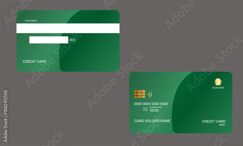 Set of Credit Cards Dark Green Gradien Colors