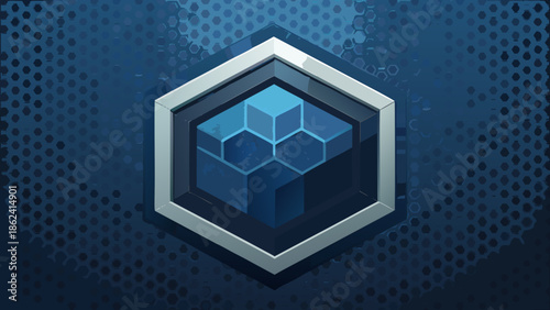 Hexagonal Crystal Structure in Deep Blue Geometric Pattern