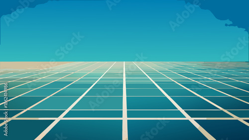 Perspective Grid with Thin White Lines and Blue Sky