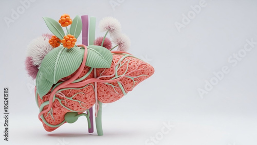 Artistic Representation of the Human Liver with Organic Embellishments