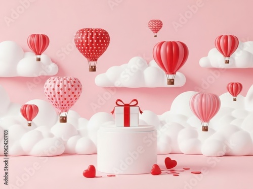 Whimsical hot air balloons and gift box