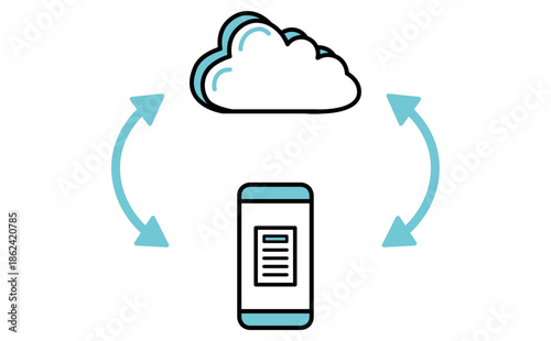 スマートフォンによるデータのクラウドバックアップのアイコンイラスト ベクター素材