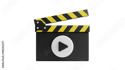 3D Render of a Clapperboard with Play Button Icon