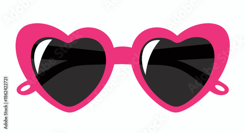 Pink heart shaped sunglasses with dark lenses on a white background illustration.