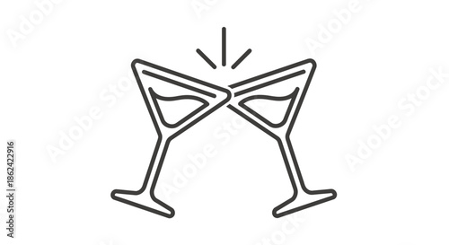 Minimalist line drawing of two clinking cocktail glasses celebrating together.