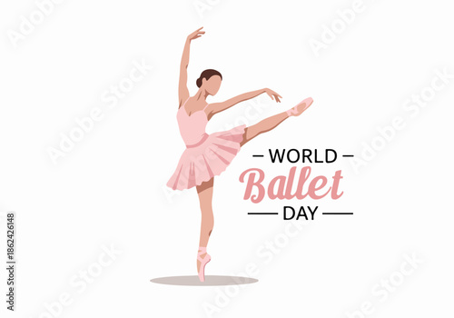 Elegant ballerina in a classic pink tutu celebrating World Ballet Day with a beautiful dance pose, perfect for festive promotions.