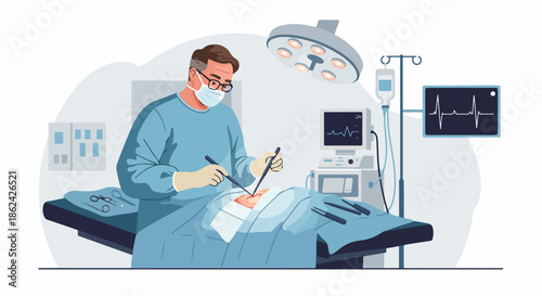 Skilled surgeon performing a precise medical operation in a modern operating room with advanced equipment, showcasing healthcare expertise and patient care.