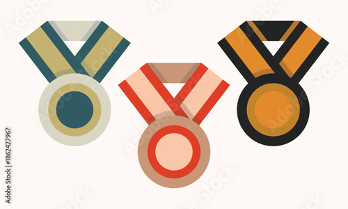 Gold Silver Bronze Medals — Flat Vector Award Icons for Achievement and Sports