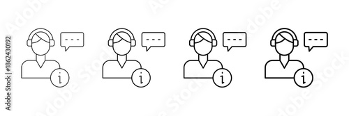Service Agent Icons Vector Set In Different Stroke Line Style