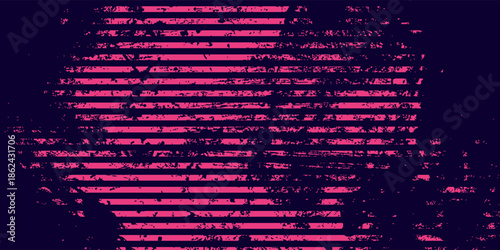 Neon pink striped glitch texture vector with noisy distortion on black. Modern abstract backdrop for posters, web design, and digital Eps10