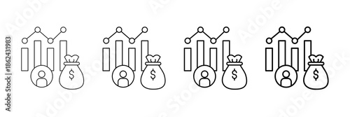 Royalty Chart Icons Vector Set In Different Stroke Line Style