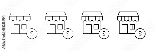 Retail Kiosk Icons Vector Set In Different Stroke Line Style