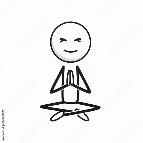 Stick figure meditating peacefully in the lotus position with hands pressed together in a gesture of prayer.