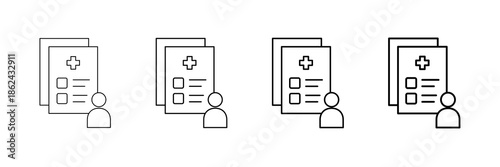Data Health Icons Vector Set In Different Stroke Line Style