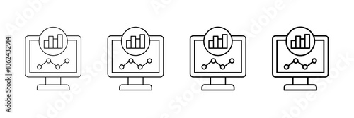Digital Chart Icons Vector Set In Different Stroke Line Style