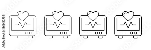 Ecg Monitor Icons Vector Set In Different Stroke Line Style