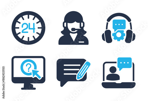 Digital Customer Support Services icon set. Solid glyph series icons