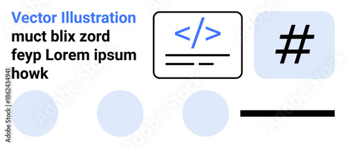 Blue code snippet on white, bold metadata tag, and placeholder text. Ideal for programming, coding, content creation, software, social media, education and simple landing page