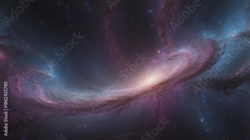 A stunning and artistic cosmic scene depicting a magnificent spiral galaxy or nebula amidst the darkness of space, its center shining brightly with an intense golden white light.