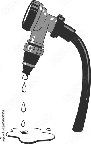 Water hose. Monochrome illustration of a hose dripping some water. Transparent background EPS version.