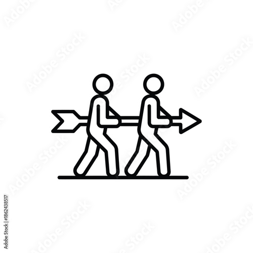 Two figures pulling an arrow in opposite directions representing conflict