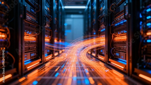 Wallpaper Mural Server room with glowing data streams Torontodigital.ca