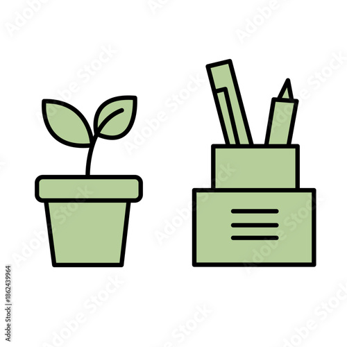 Eco Workspace With Plants And Stationery