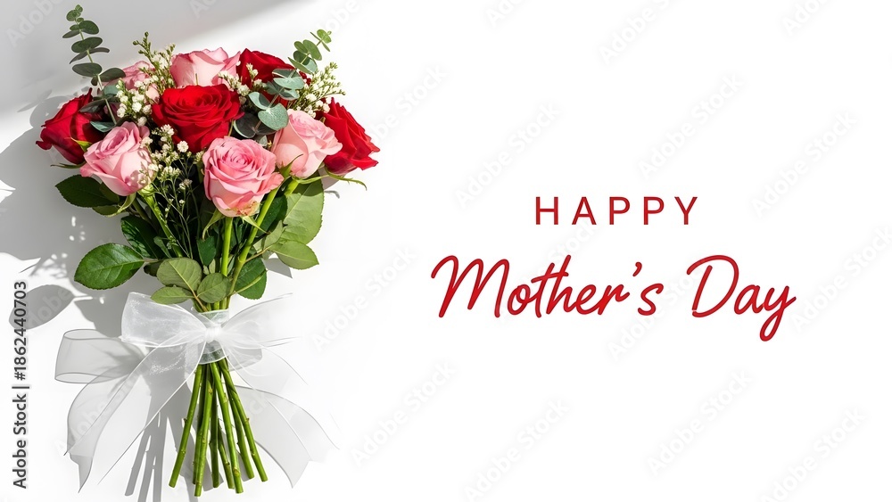 Fototapeta premium Happy mother's day bouquet of roses and carnations