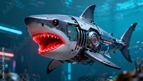 Wallpaper Mural Cybernetic shark in underwater environment Torontodigital.ca