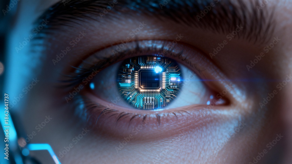 Fototapeta premium Human eye with circuit board design