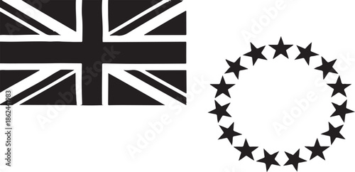 Cook islands flag with union jack and southern cross stars circle black and white banner graphic