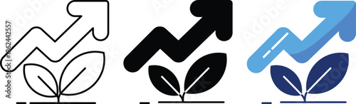 Growth and progress symbol visual an upward trending arrow rises from stylized leaves 