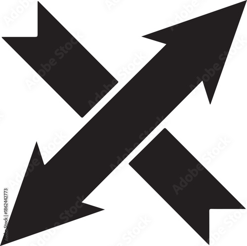 Crossed arrows pointing diagonally in four directions for navigation and movement concept graphics